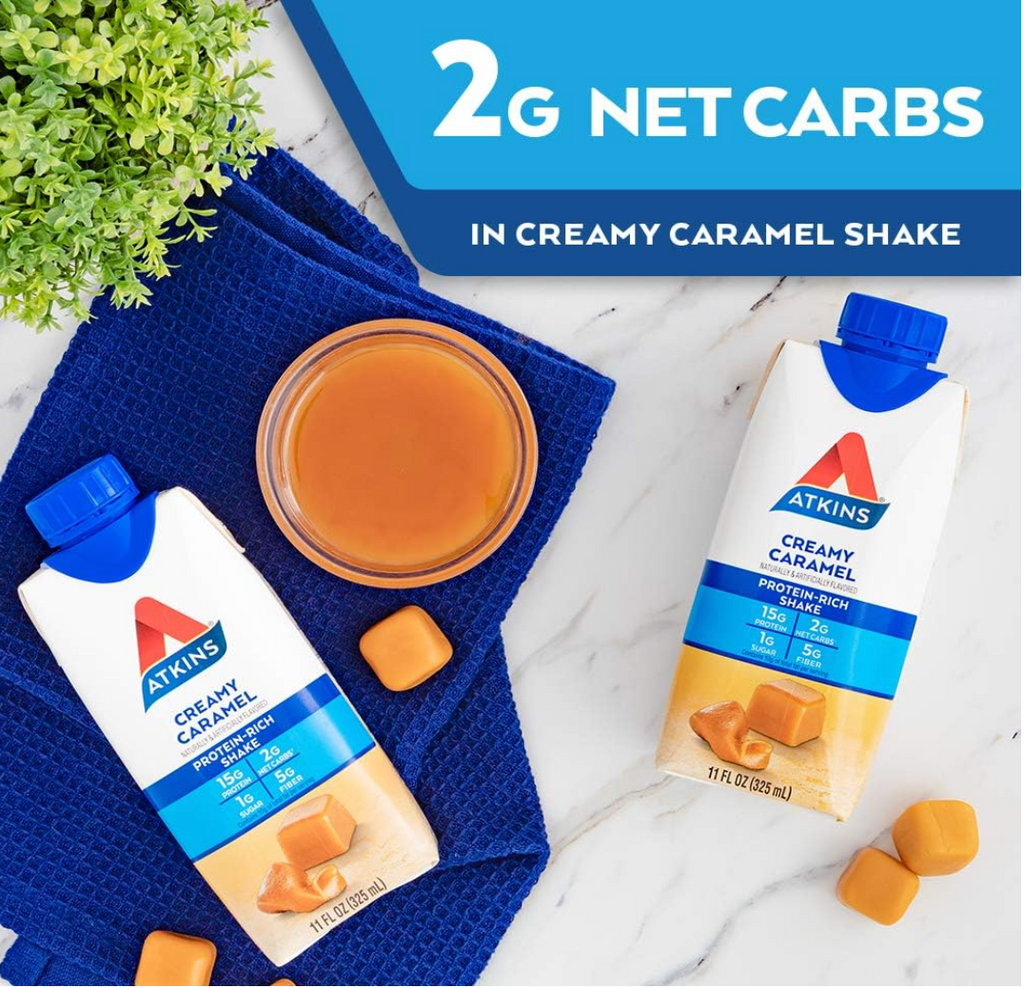 Atkins Energy Shake Creamy Caramel, with B Vitamins and Protein. Keto-Friendly and Gluten Free 4 Count(Pack of 3)