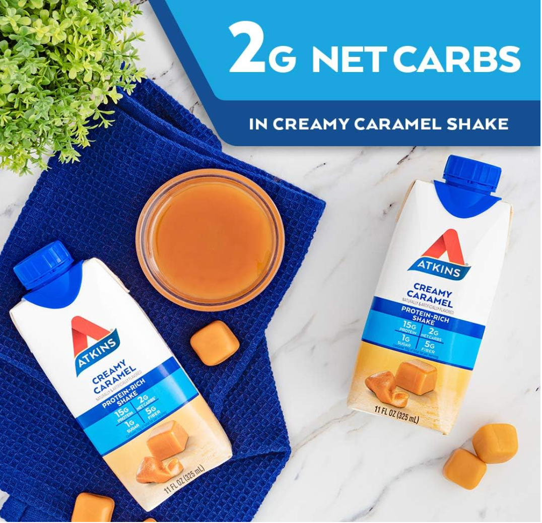 Atkins Energy Shake Creamy Caramel, with B Vitamins and Protein. Keto-Friendly and Gluten Free 4 Count(Pack of 3)