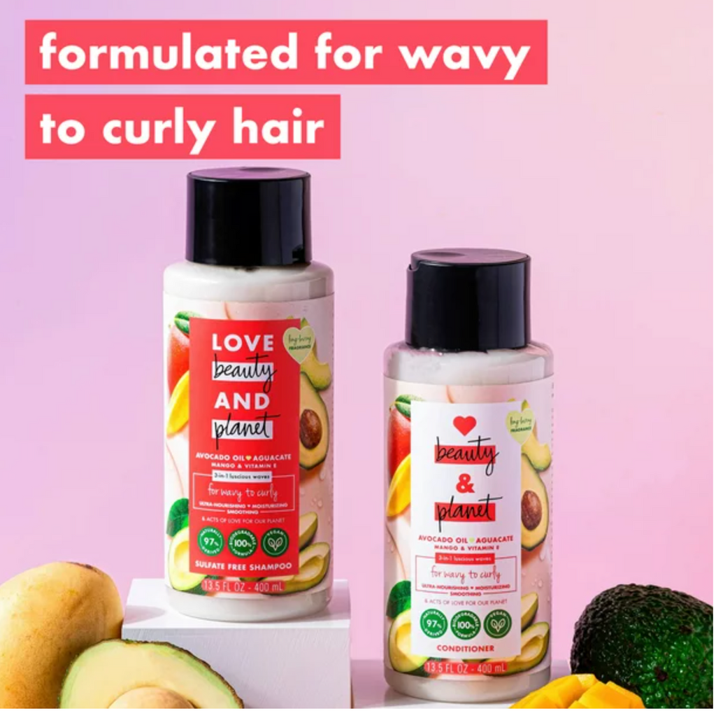 Love Beauty and Planet 3 in 1 Luscious Waves Shampoo Avocado, Aguacate, Mango & Vitamin E, 13.5 oz