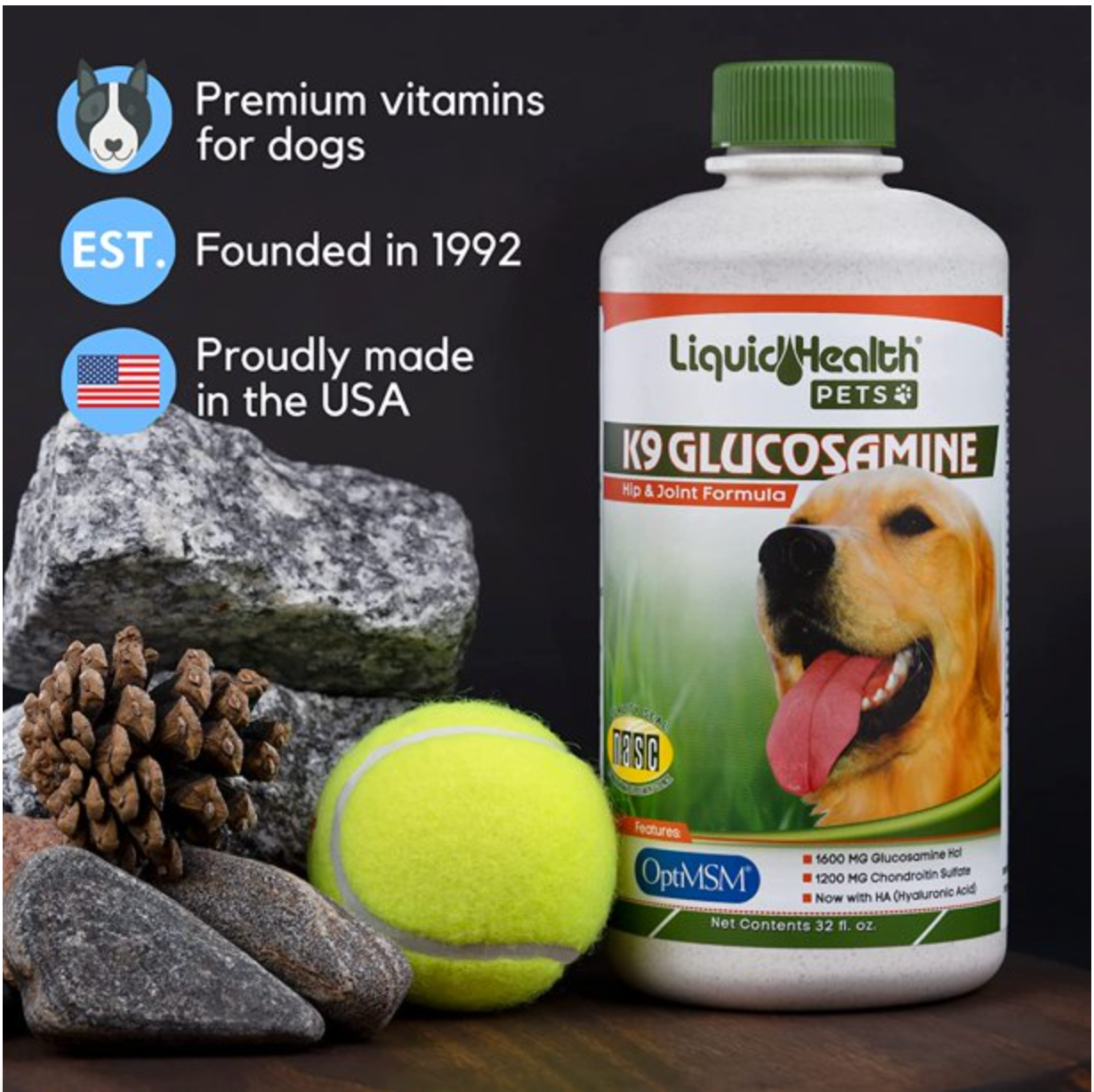 LIQUIDHEALTH K9 Glucosamine for Dogs Hip & Joint Juice Liquid Vitamin, 32 Fl. Oz 2-Pack