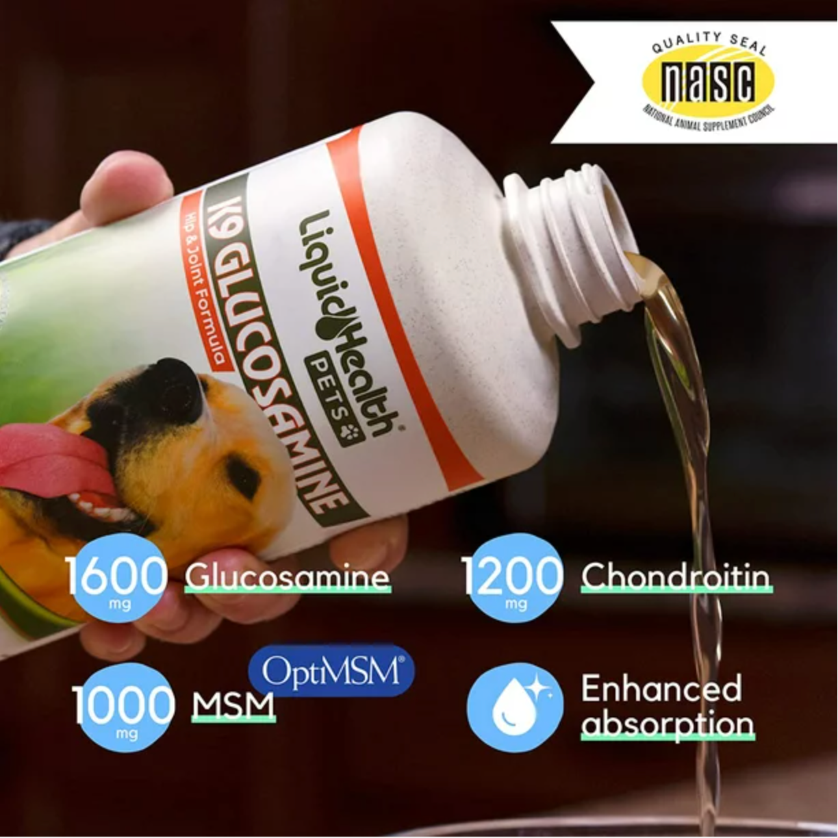 LIQUIDHEALTH K9 Glucosamine for Dogs Hip & Joint Juice Liquid Vitamin, 32 Fl. Oz 2-Pack