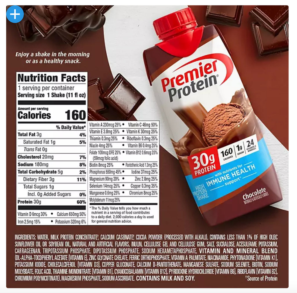 Premier Protein 30g. High Protein Shake, Chocolate (11 fl. oz., 15 pk)