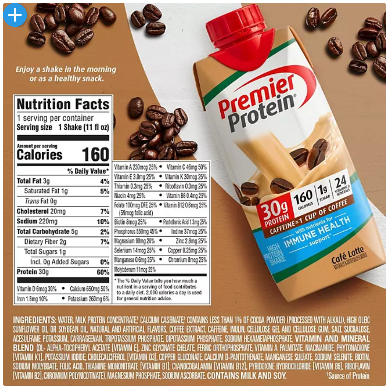 Premier Protein 30g. High Protein Shake, Café Latte (11 fl. oz., 15 pk.)