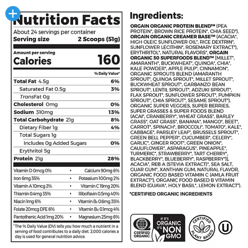 Orgain Organic Protein & Superfoods Plant-Based Protein, Vanilla (2.7 lbs.)