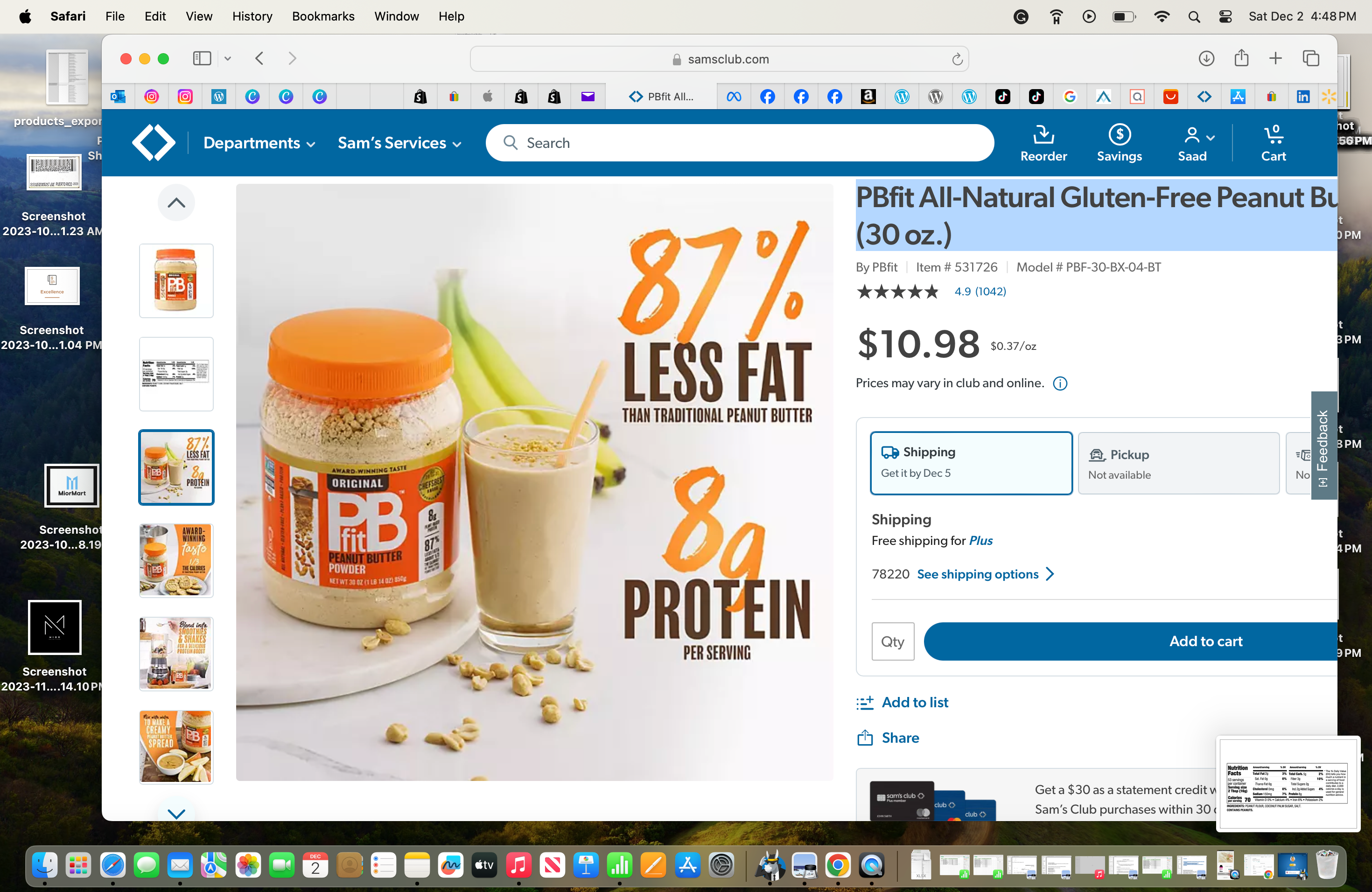PBfit All-Natural Gluten-Free Peanut Butter Powder (30 oz.)