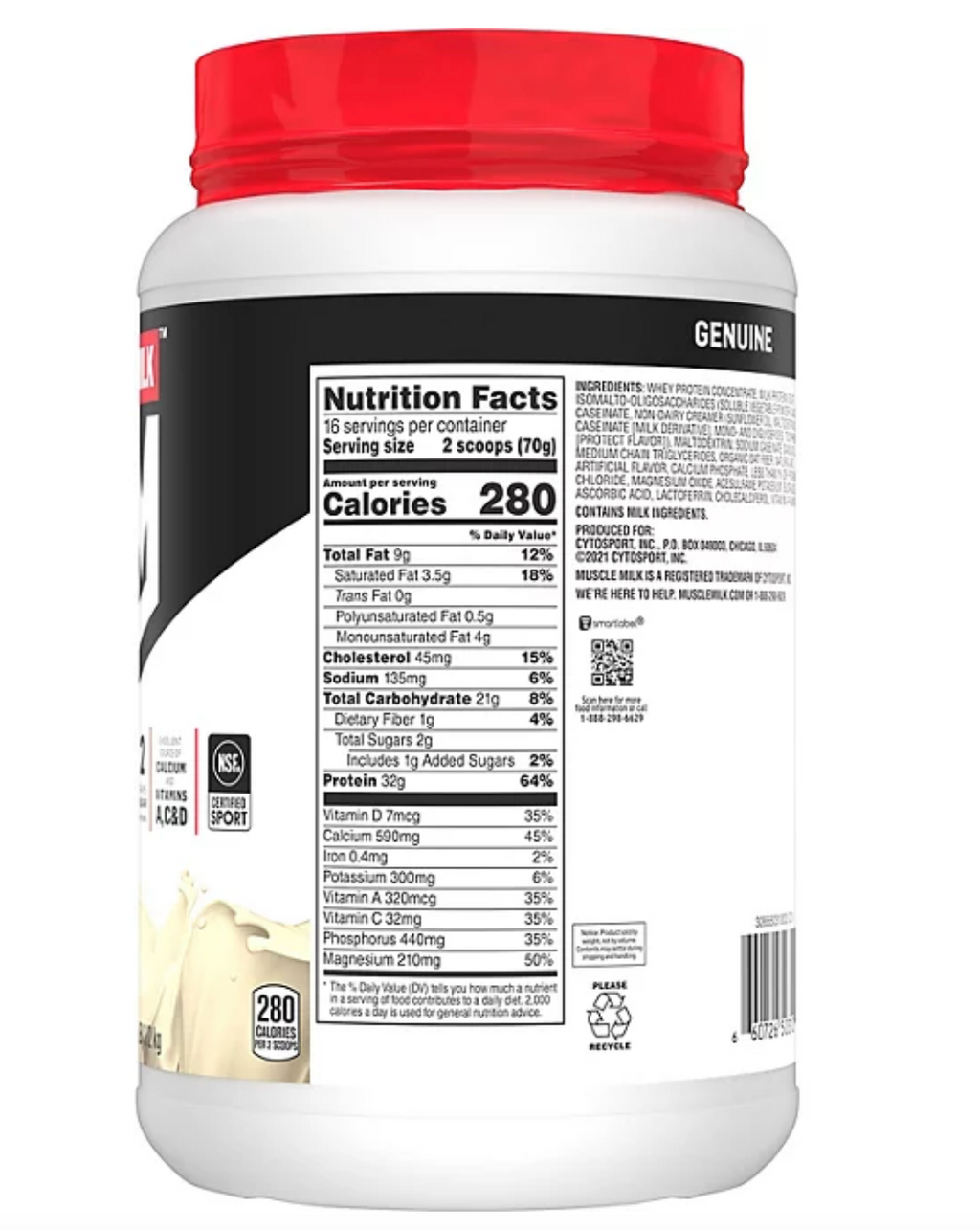 Muscle Milk Genuine Protein Powder, Vanilla Cream (39.5 oz.)