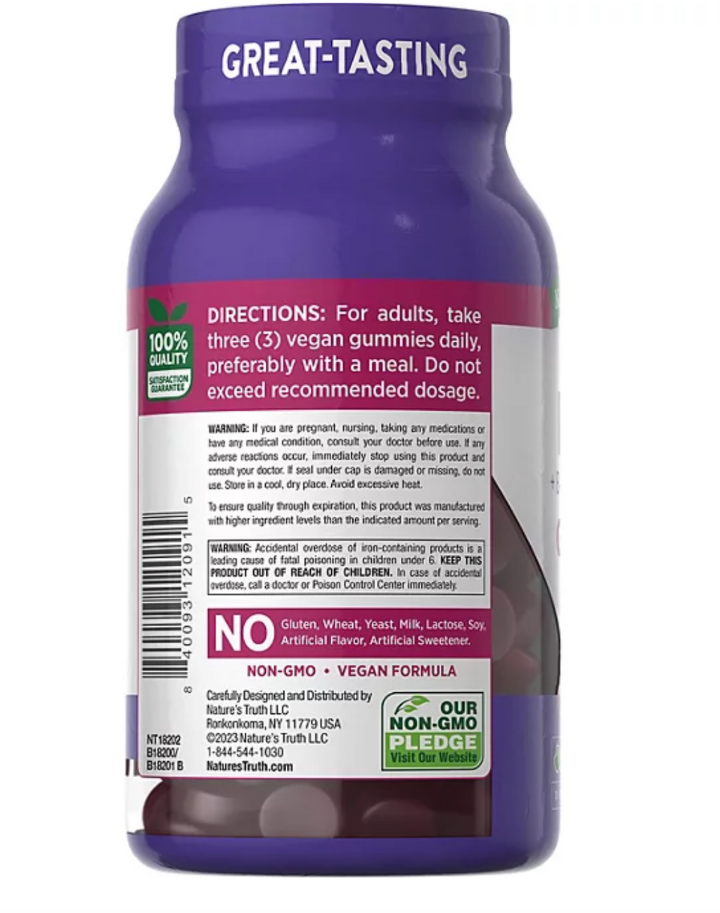 Nature's Truth Iron Gummies with B-Vitamins + Zinc, Natural Grape Flavor (120 ct.)