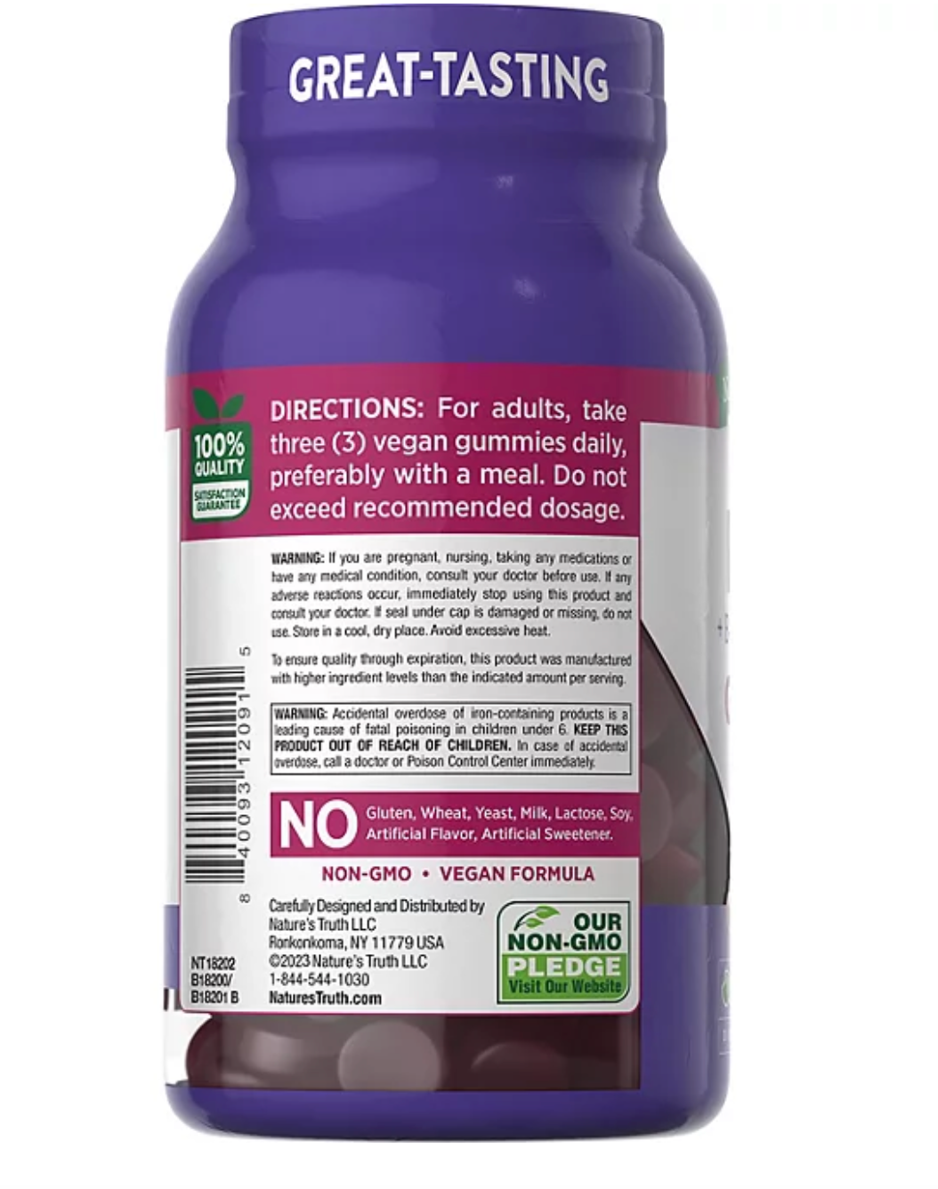 Nature's Truth Iron Gummies with B-Vitamins + Zinc, Natural Grape Flavor (120 ct.)