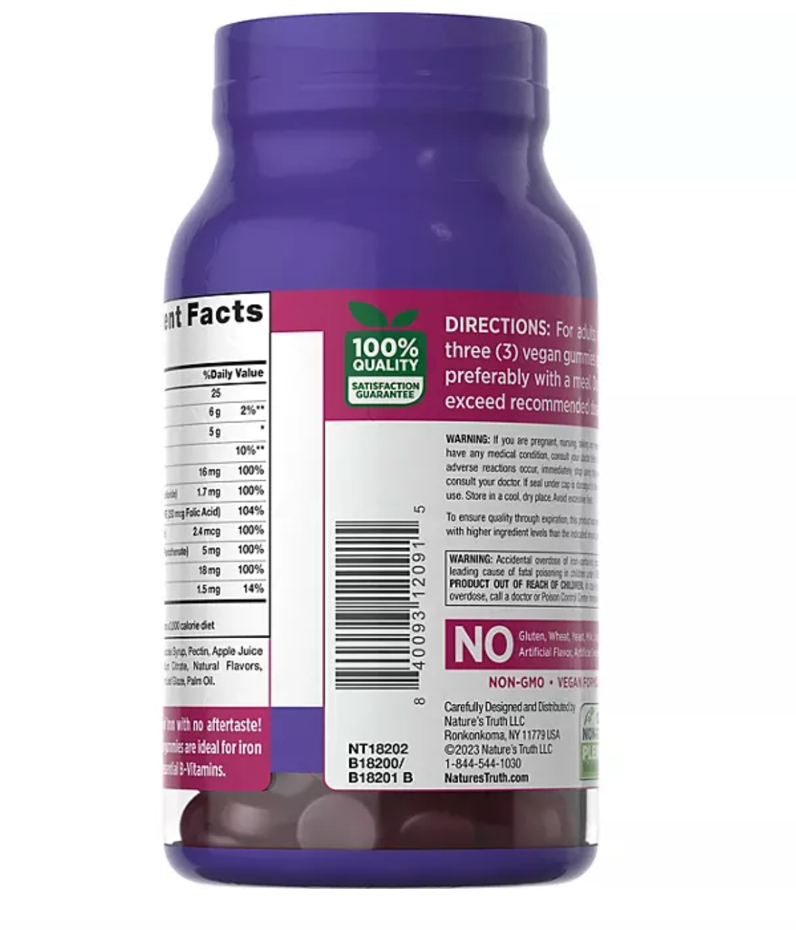 Nature's Truth Iron Gummies with B-Vitamins + Zinc, Natural Grape Flavor (120 ct.)