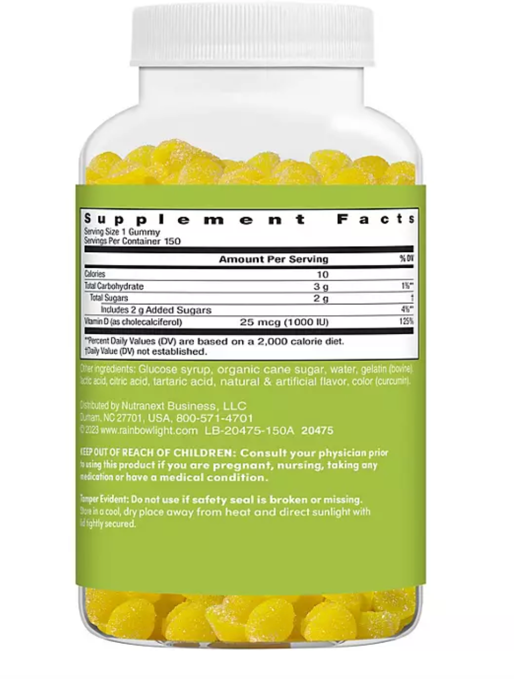 Rainbow Light High Potency Vitamin D3 1000 IU Gummy, Lemon (150 ct.)