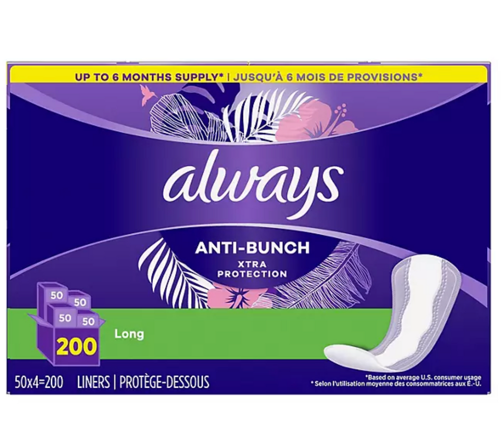 Always Anti-Bunch Xtra Protection Daily Liners, Unscented - Long (200 ct.)