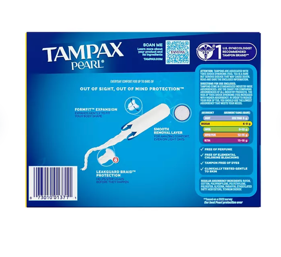 Tampax Pearl Regular Tampons, Unscented (96 ct.)
