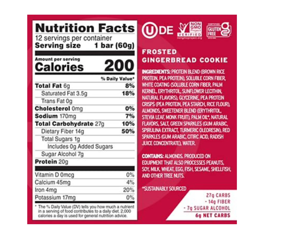 No Cow Plant-Based Dipped Protein Bar - Frosted Gingerbread Cookie (12 Bars)