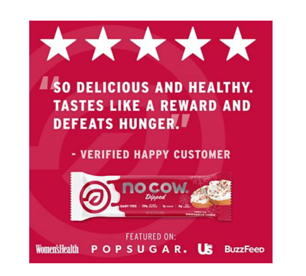 No Cow Plant-Based Dipped Protein Bar - Frosted Gingerbread Cookie (12 Bars)