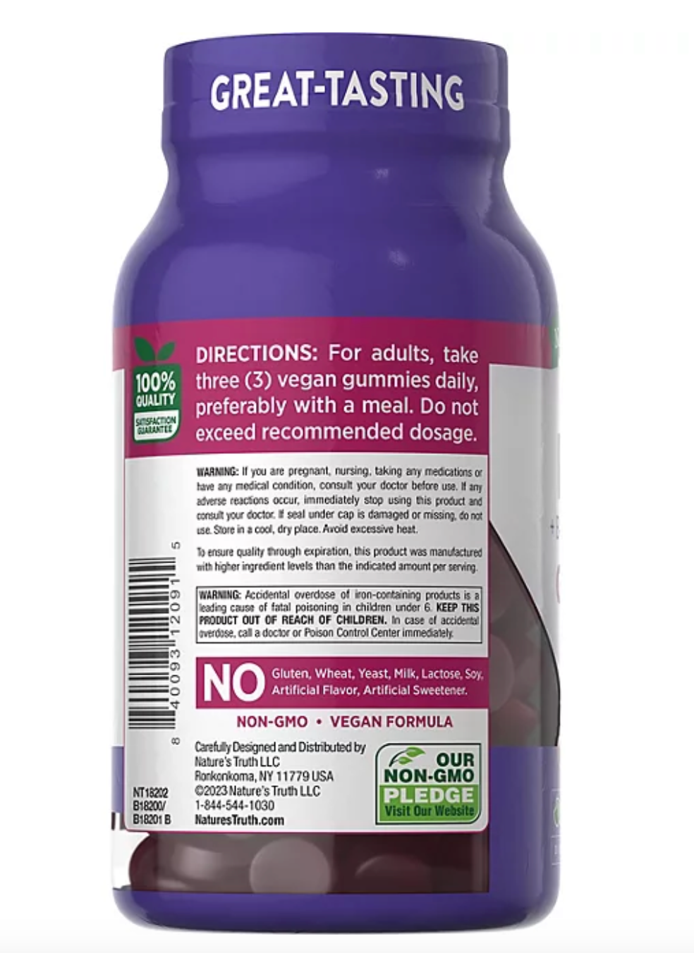 Nature's Truth Iron Gummies with B-Vitamins + Zinc, Natural Grape Flavor (120 ct.)