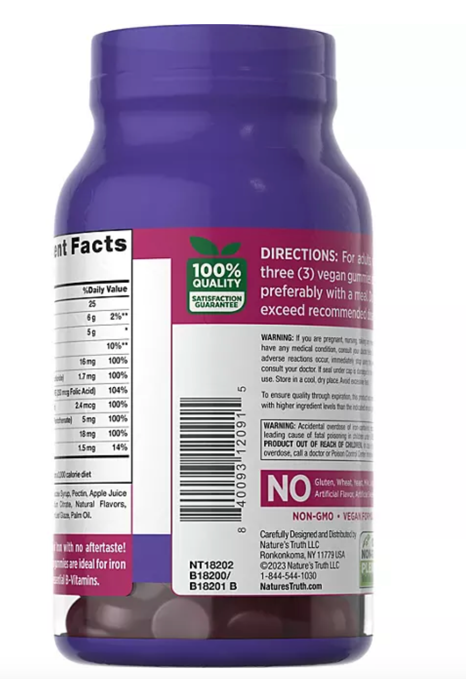 Nature's Truth Iron Gummies with B-Vitamins + Zinc, Natural Grape Flavor (120 ct.)