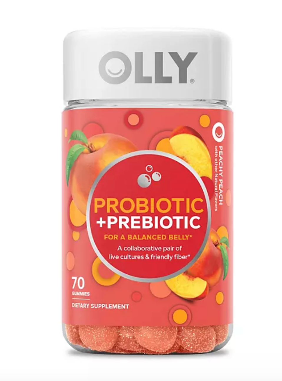 OLLY Adult Probiotic + Prebiotic Digestive Support Gummy, Peach (70 ct.)