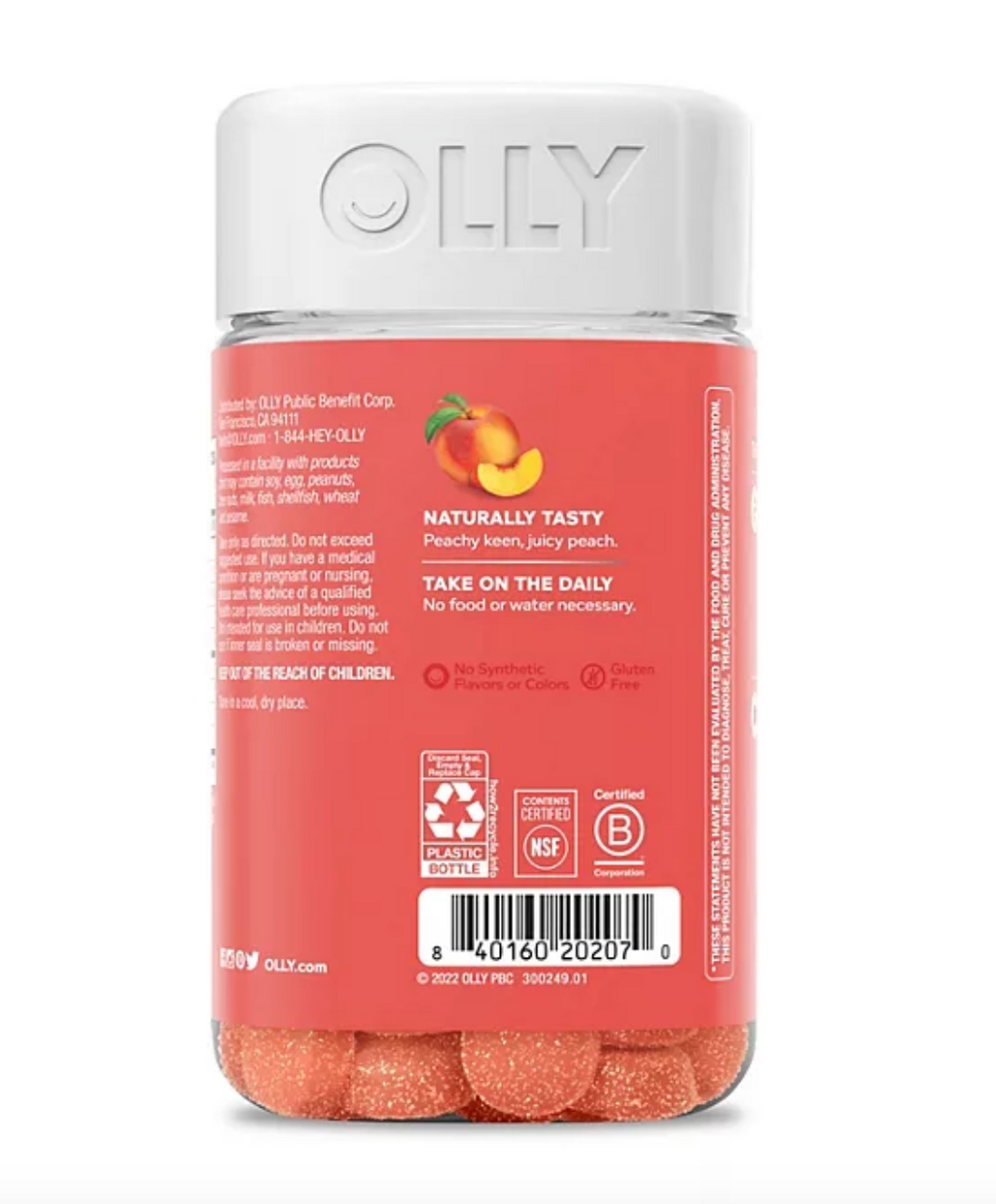 OLLY Adult Probiotic + Prebiotic Digestive Support Gummy, Peach (70 ct.)