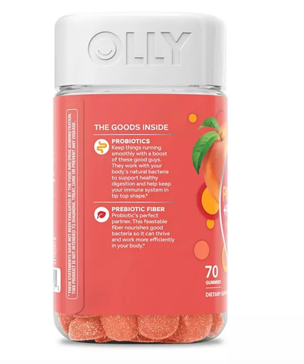 OLLY Adult Probiotic + Prebiotic Digestive Support Gummy, Peach (70 ct.)
