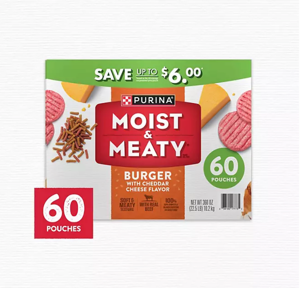 Purina Moist & Meaty Dog Food, Burger with Cheddar Cheese Flavor (6 oz., 60 ct.)