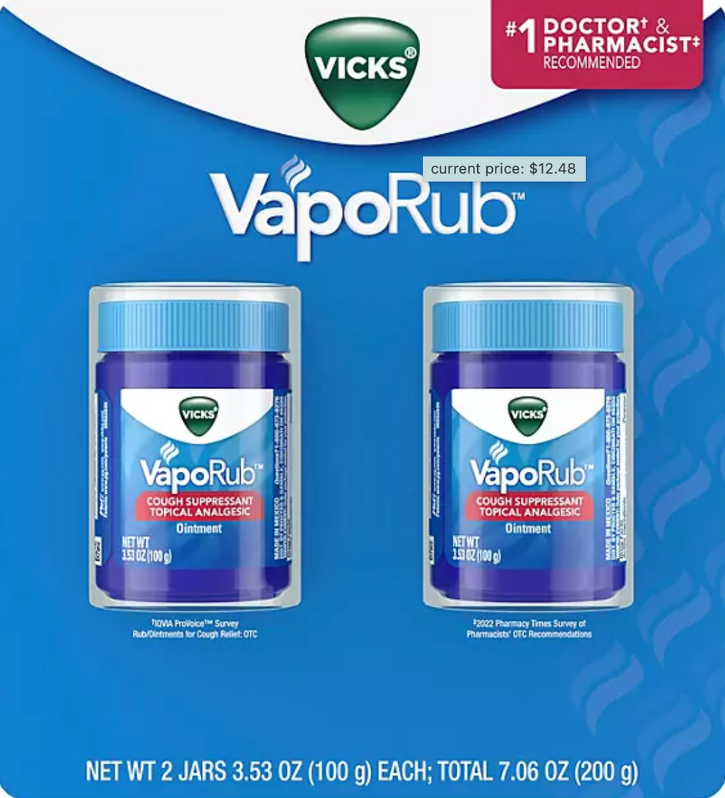 Vicks VapoRub Original Cough Suppressant Medicated Topical Analgesic Ointment (3.53 oz., 2 pk.)