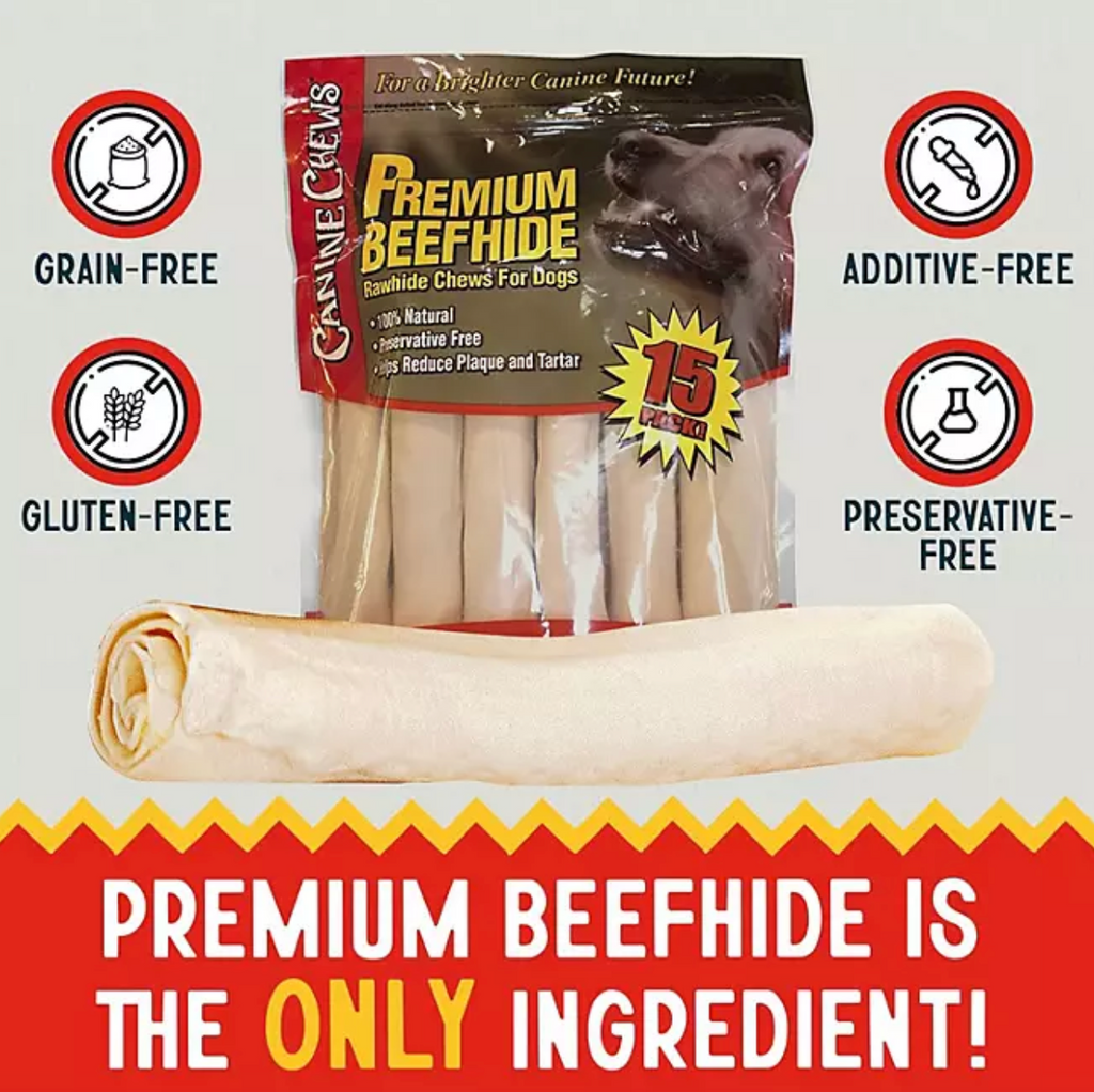 Canine Chews Premium All-Natural Beef Hide Canine Retrievers, 15 ct.