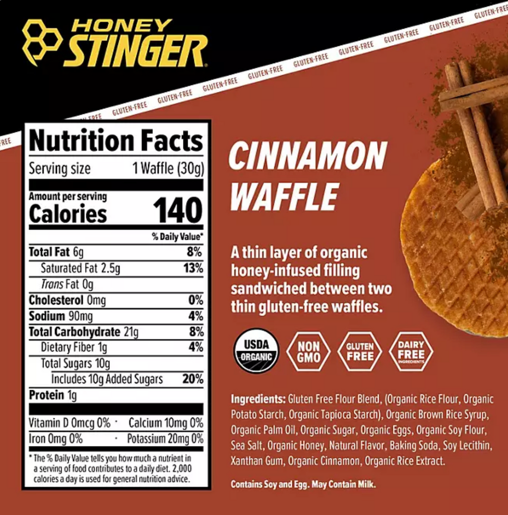 Honey Stinger Gluten-Free Organic Energy Waffle, Cinnamon, 12 ct.
