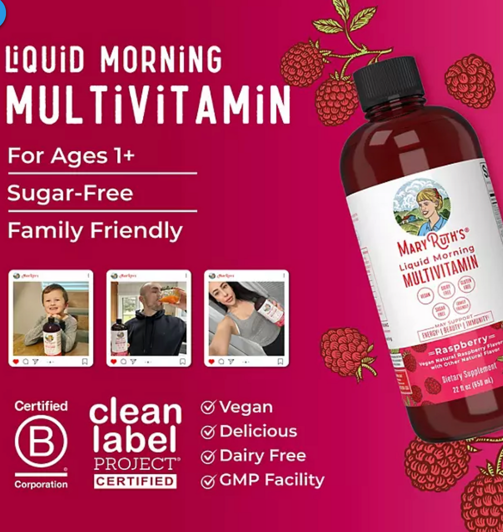 MaryRuth's Liquid Morning Multivitamin, Raspberry, 22 fl. oz., 2 pk.