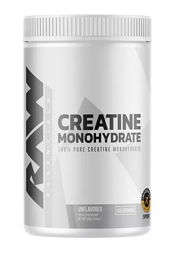 RAW Nutrition Creatine Monohydrate Powder, Unflavored, 510g 100 Servings