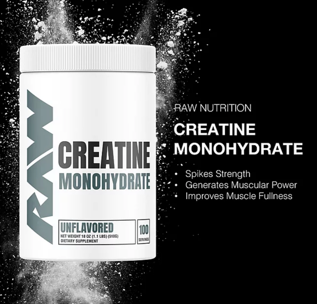 RAW Nutrition Creatine Monohydrate Powder, Unflavored, 510g 100 Servings