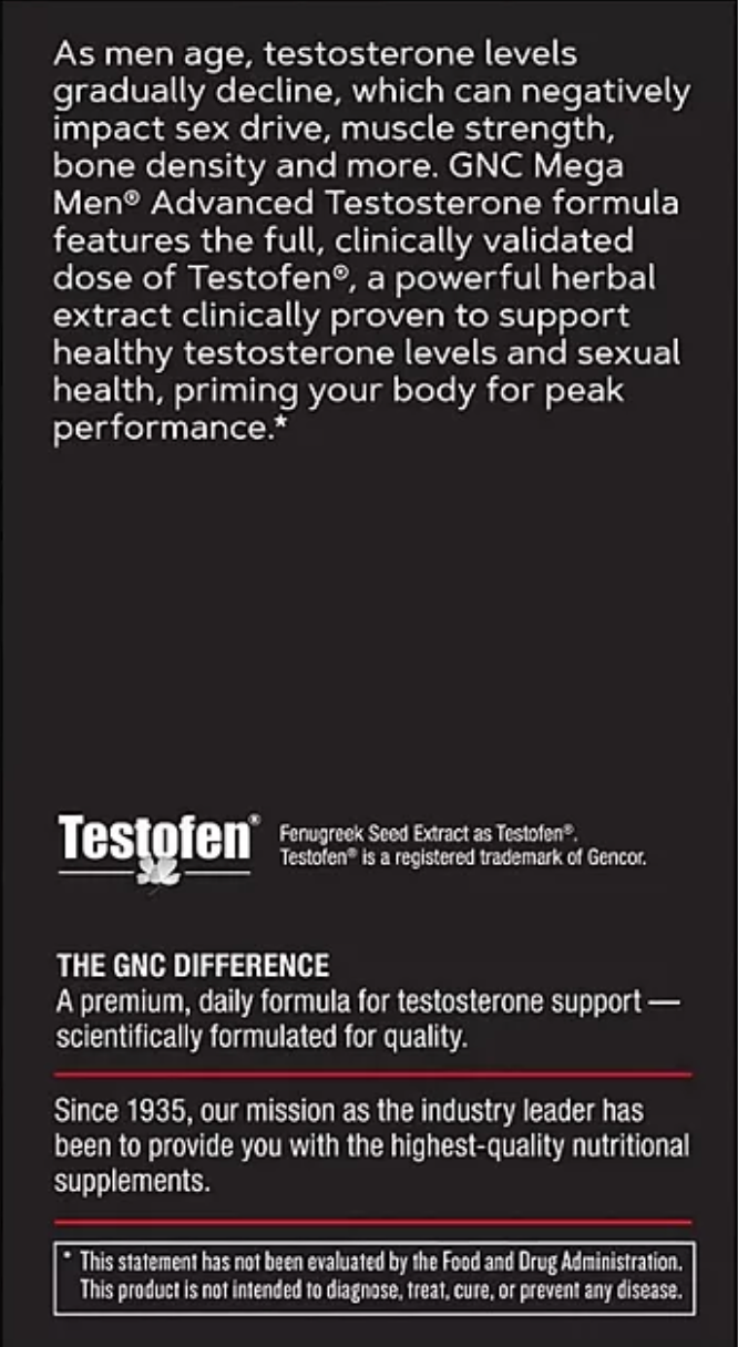 GNC Mega Men Advanced Men's Testosterone, 120 ct.