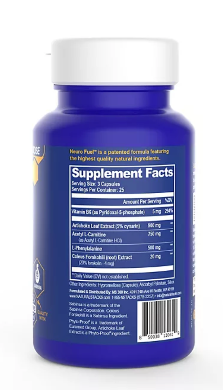 Natural Stacks Neuro Fuel Vegan Capsules for Focus and Memory 75 ct.