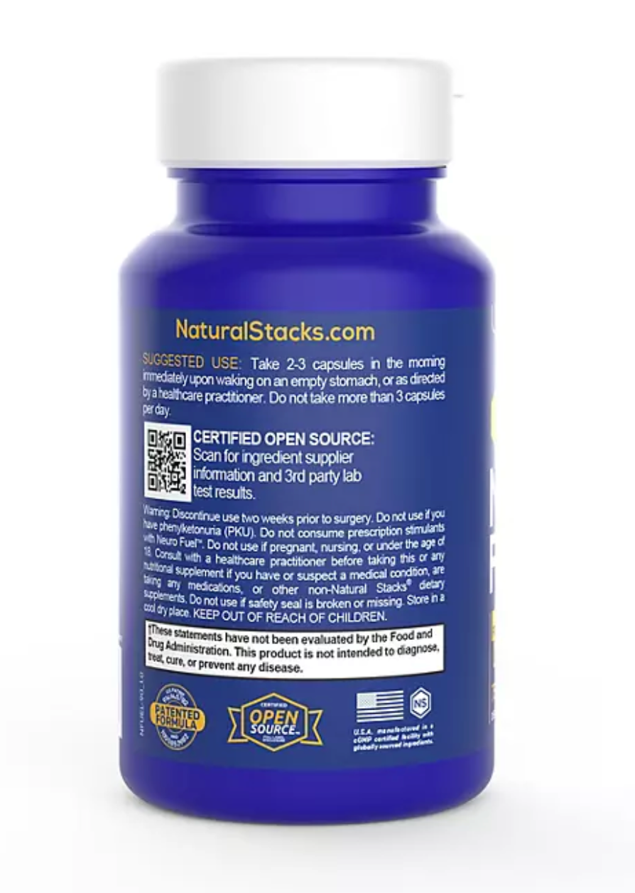 Natural Stacks Neuro Fuel Vegan Capsules for Focus and Memory 75 ct.