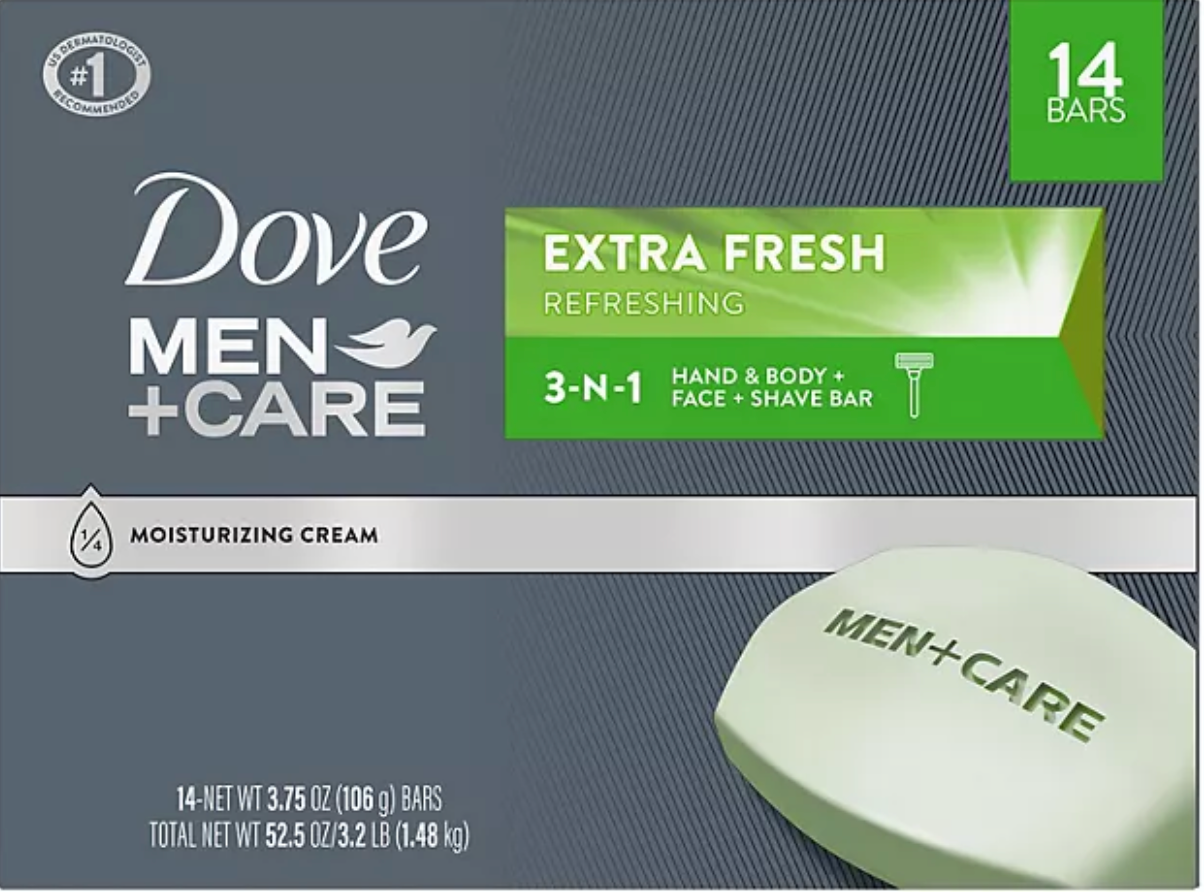 Dove Men+Care Body and Face Bar Soap, Extra Fresh, 3.75 oz., 14 ct.