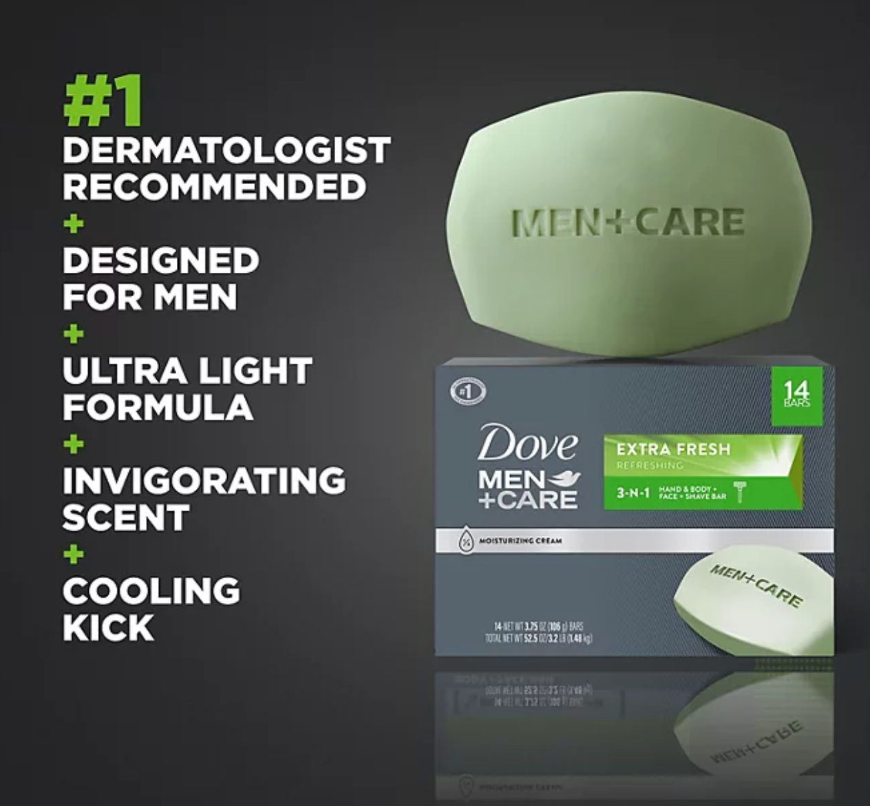 Dove Men+Care Body and Face Bar Soap, Extra Fresh, 3.75 oz., 14 ct.