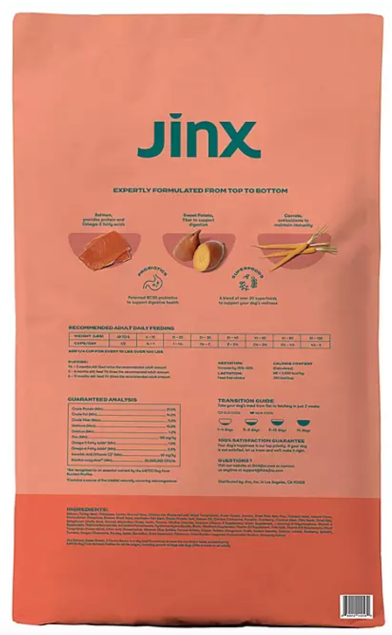 Jinx Grain Free Dry Dog Food Salmon, Sweet Potato & Carrot Recipe, 23.5 lbs.