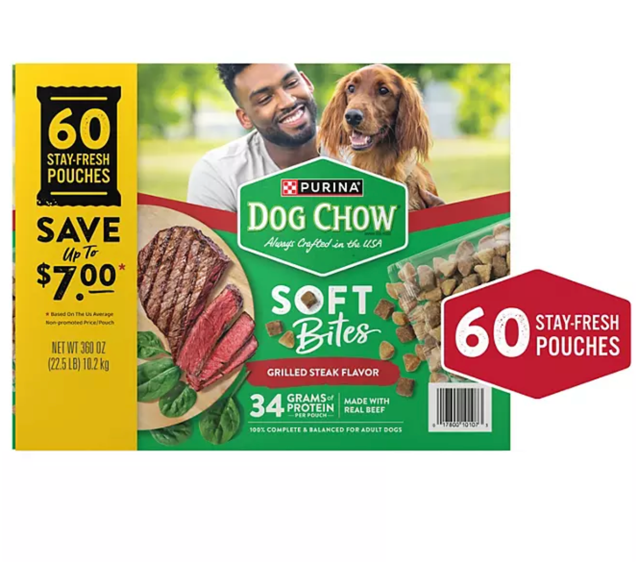 Purina Dog Chow Soft Bites Dog Food, Grilled Steak Flavor, 60 ct.