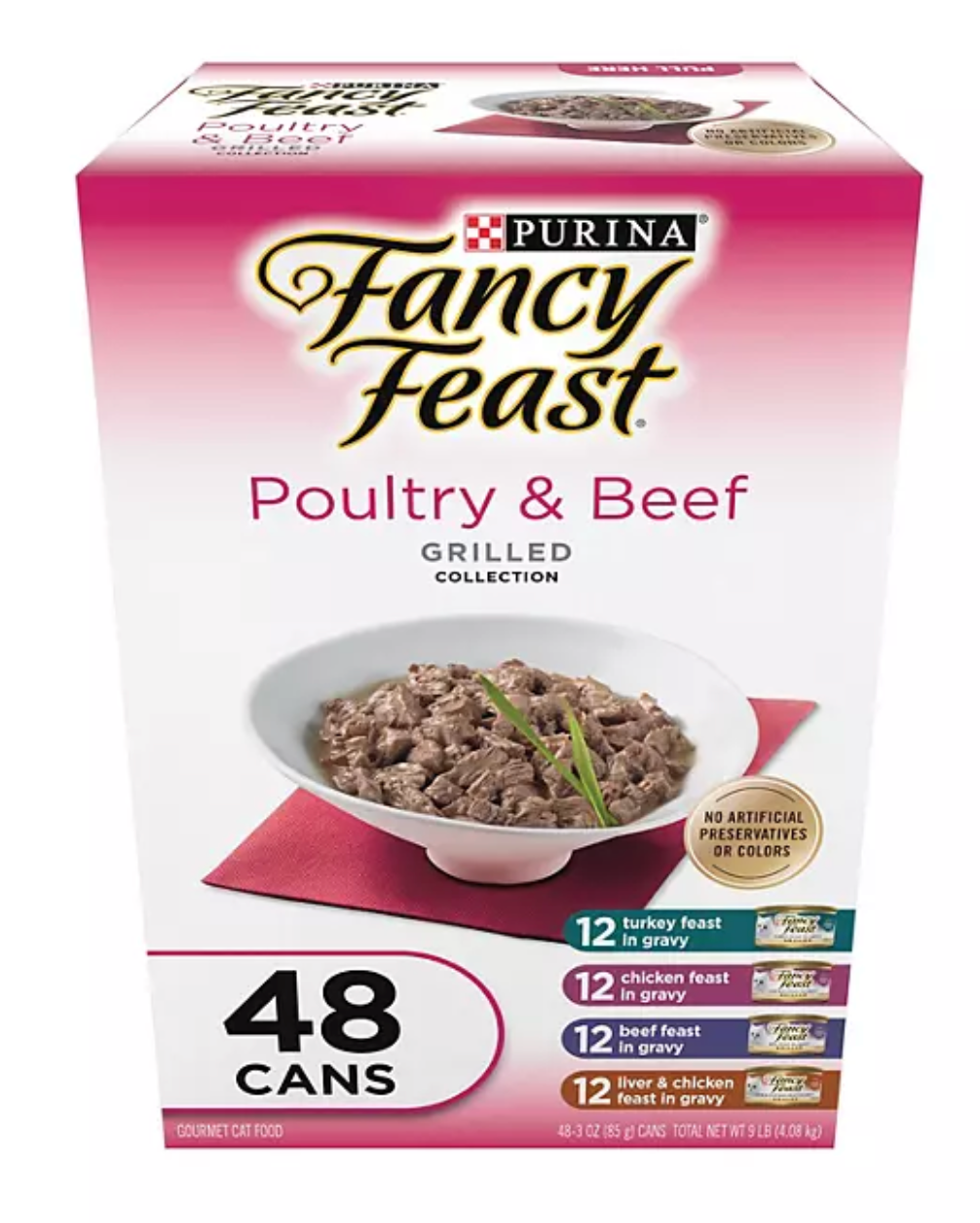 Purina Fancy Feast Canned Wet Cat Food, Variety Pack, 3 oz., 48 ct., Grilled Poultry & Beef