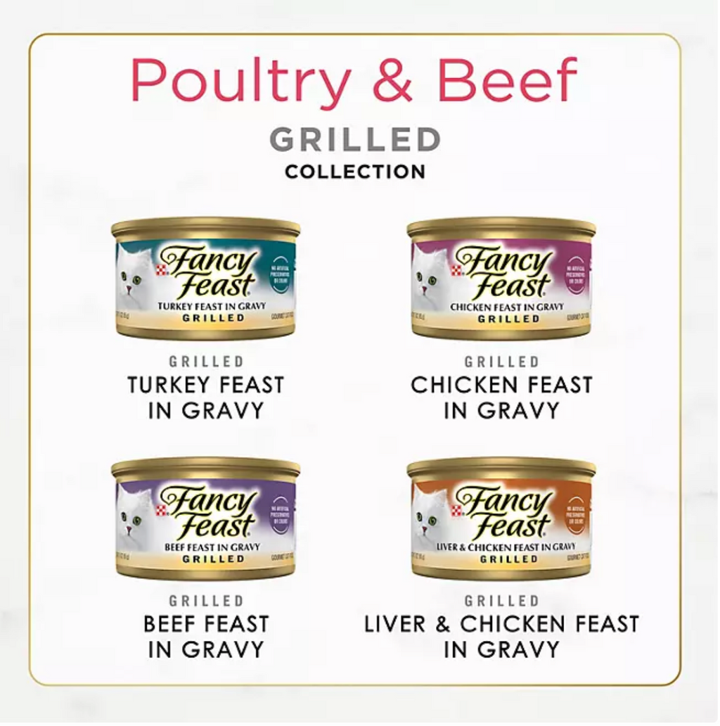 Purina Fancy Feast Canned Wet Cat Food, Variety Pack, 3 oz., 48 ct., Grilled Poultry & Beef