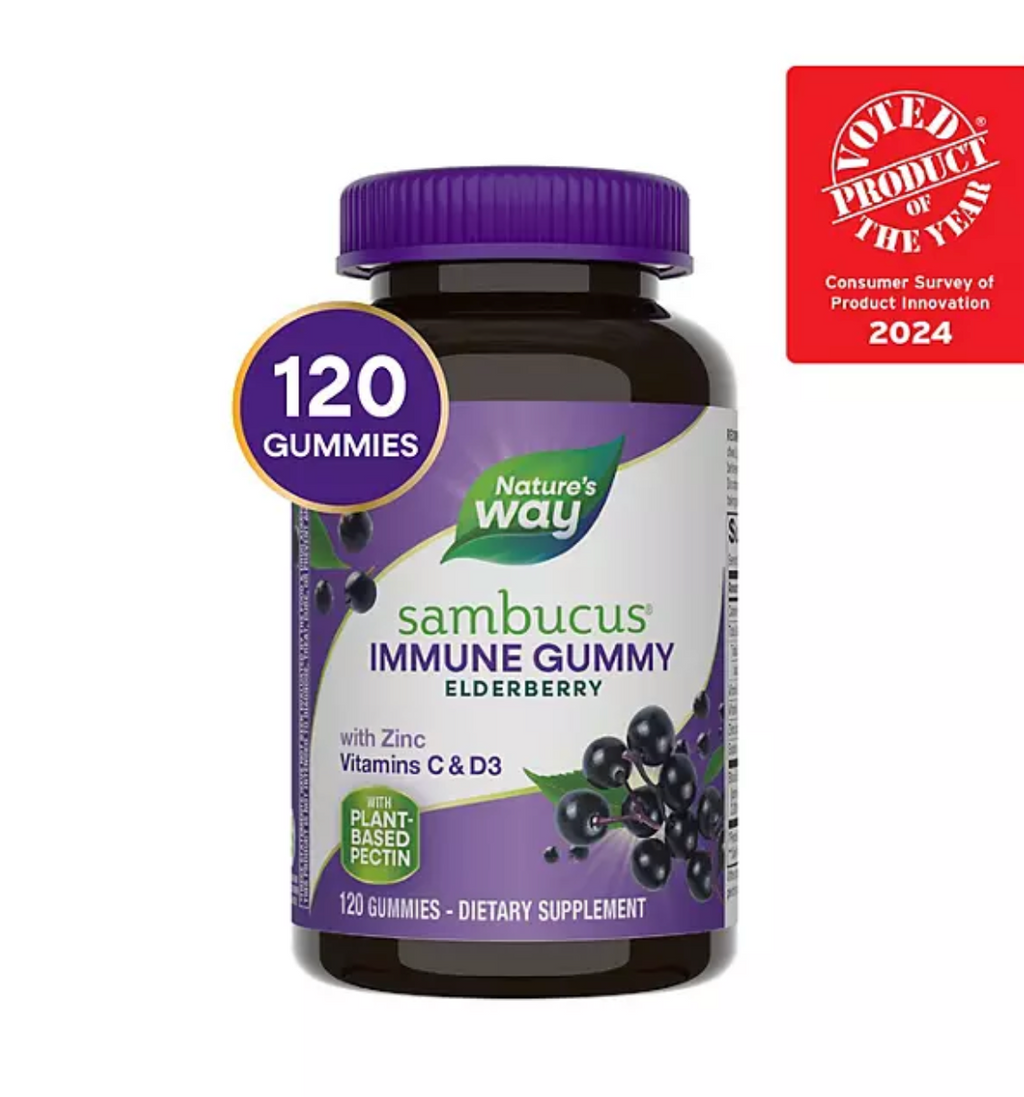 Nature’s Way Sambucus Immune Gummies, Elderberry, Vitamin C, Vitamin D3, Zinc, 120 ct.