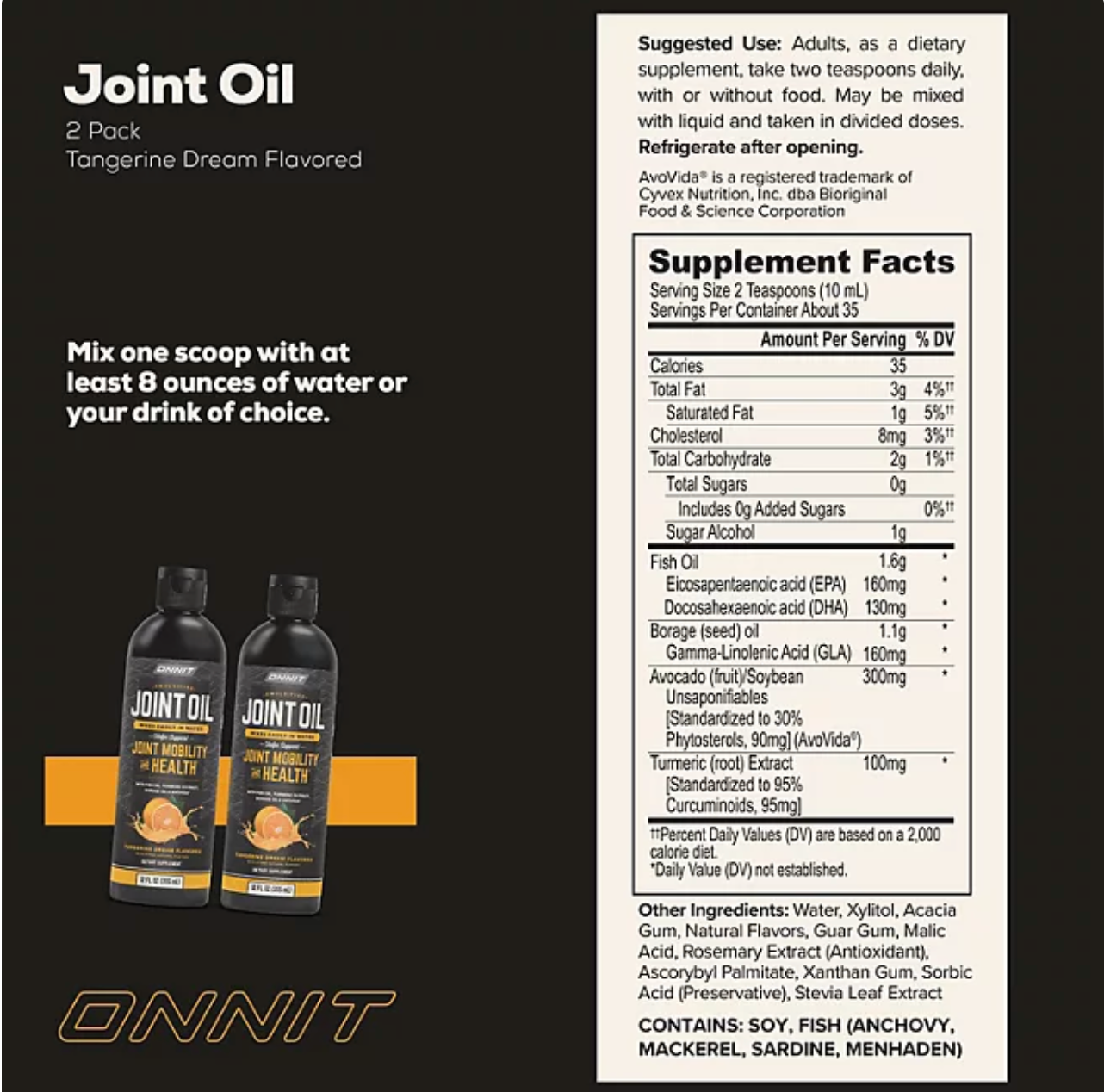 ONNIT Joint Oil: Liquid Fish Oil to Support Joint Health and Mobility, Tangerine Flavor 2 pk., 12 fl. oz.