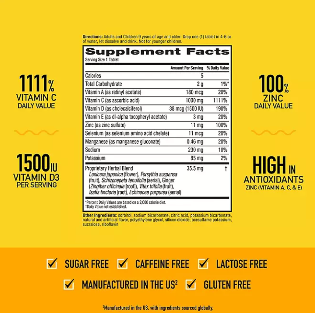 Airborne Immune Support Effervescent Tablets, Sugar-Free Zesty Orange 36 ct.