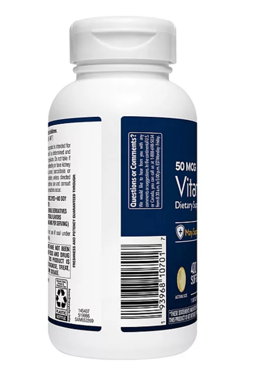 Vitamin D3, 50 mcg, 400 ct.