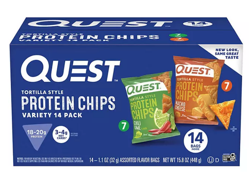 Quest Tortilla Style 18-20g Protein Chip Variety Pack, Chili Lime and Nacho Cheese 14 ct.