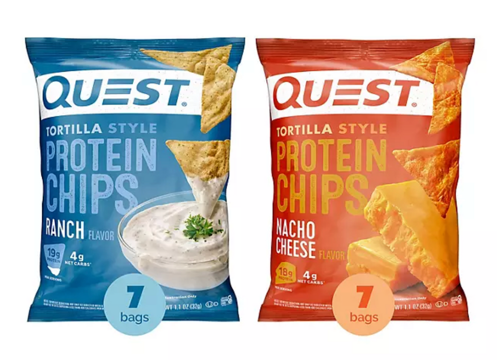 Quest Tortilla Style 18-19g Protein Chip Variety Pack, Nacho Cheese & Ranch, 14 ct.